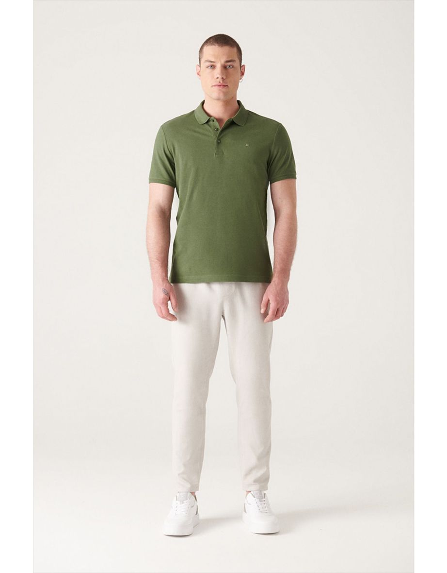 Men's Khaki Polo Neck T-shirt 100% Cotton Cool Keeping Regular Fit