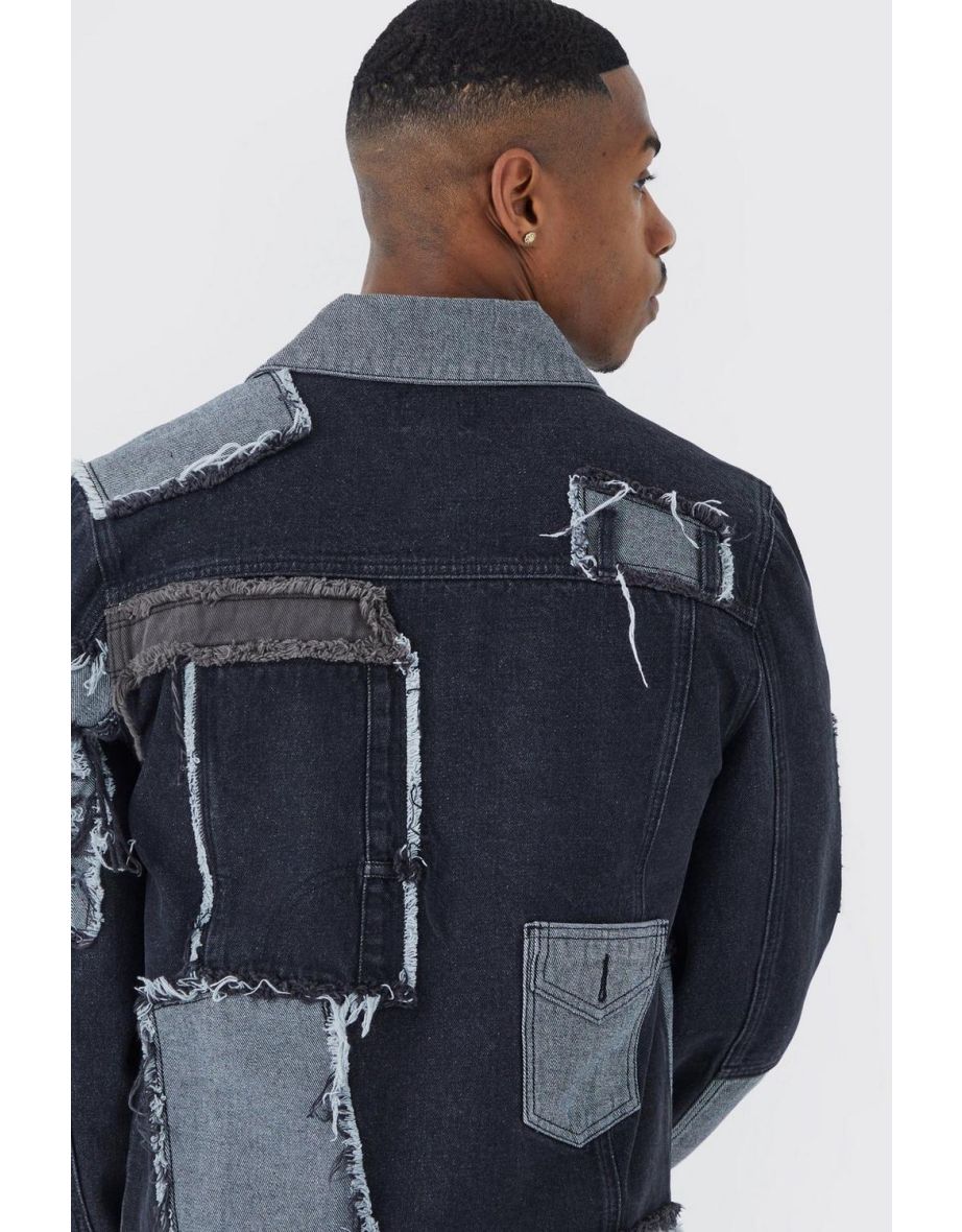 Re-purposed Patchwork Denim Jacket - black - 2
