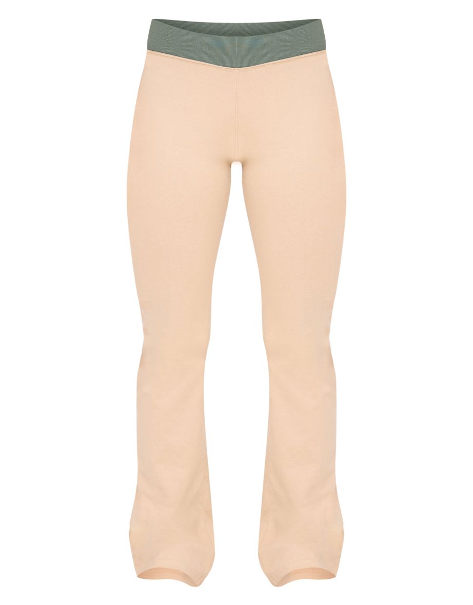 Beige Flared Contrast Leggings - 4