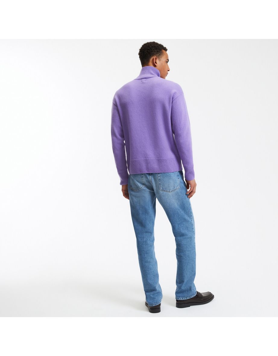 Wool/Cashmere Jumper/Sweater with Funnel Neck, Made in France - 3