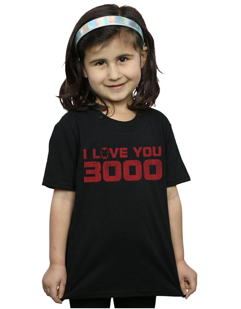 Marvel Girls Avengers Endgame I Love You 3000 Distressed Cotton T-Shirt - Black