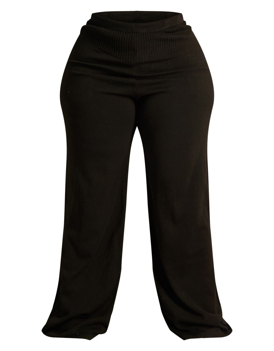 Plus Black Rib Knitted Straight Leg Trousers - 4