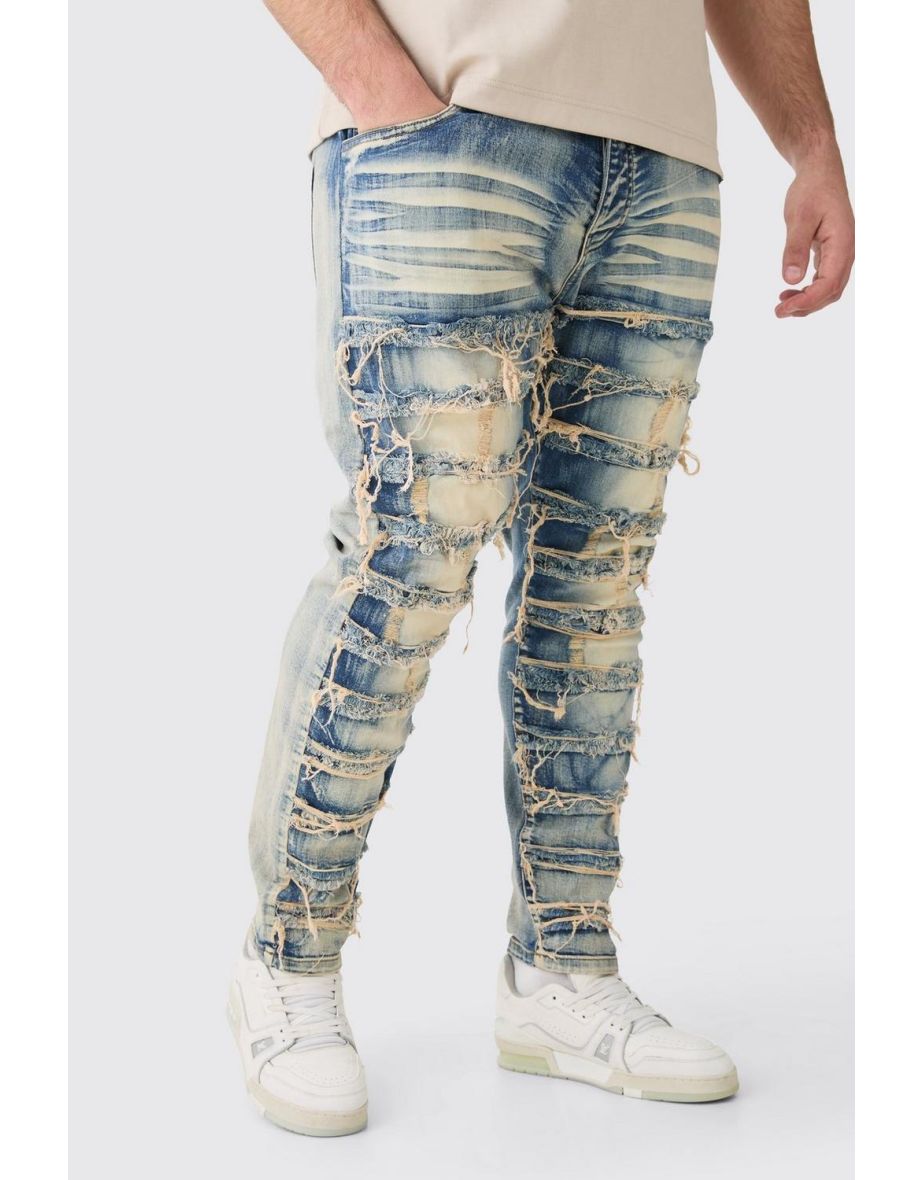 Plus Stretch Skinny Rip And Repair Jean - mid blue
