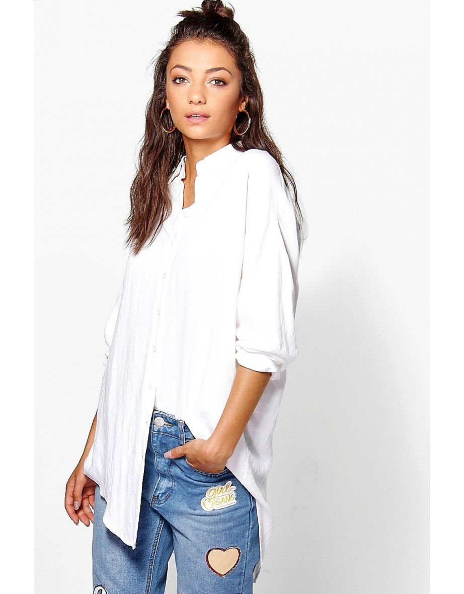 Tall Linen Look Oversized Shirt - white