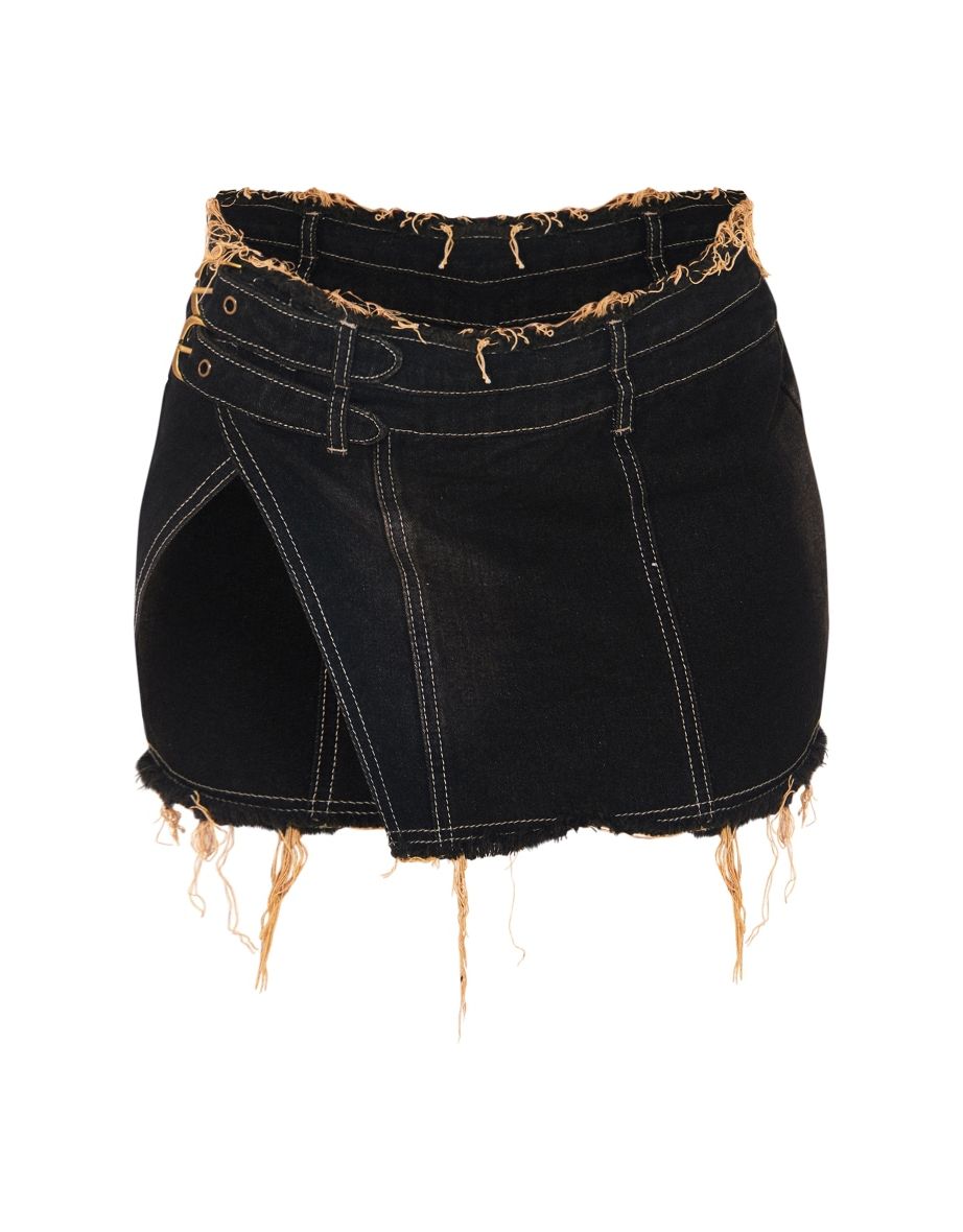 Petite Washed Black Denim Side Split Mini Skirt - 5