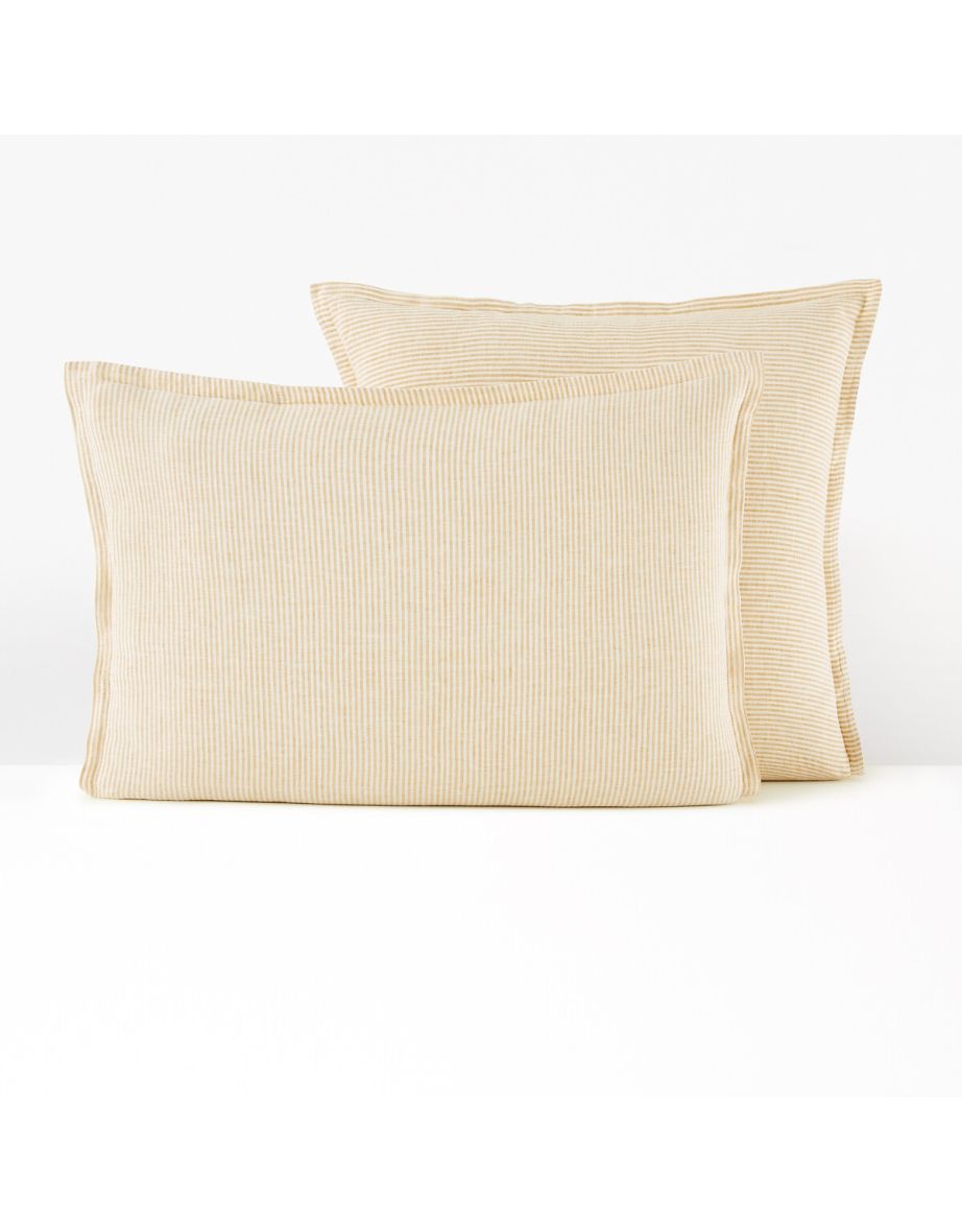 Limona Yellow Striped 100% Washed Linen Pillowcase - 1