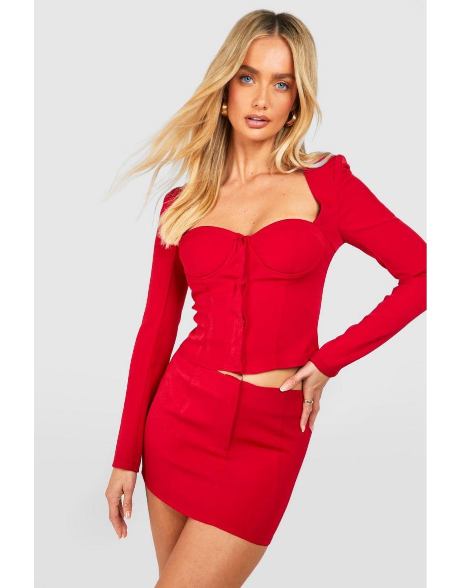 Woven Structured Sweetheart Neck Top - red