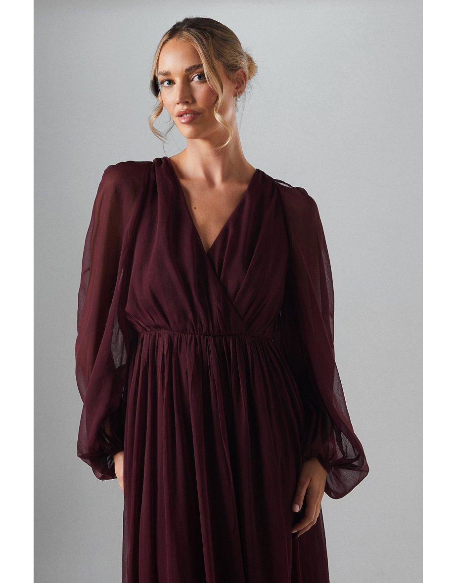 Cold Shoulder Chiffon Bridesmaids Maxi Dress - 3