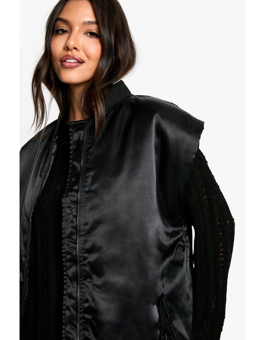 Oversized Gilet Satin Bomber Jacket - 3