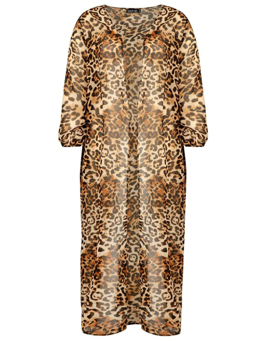 Plus Leopard Print Beach Kimono - brown - 2