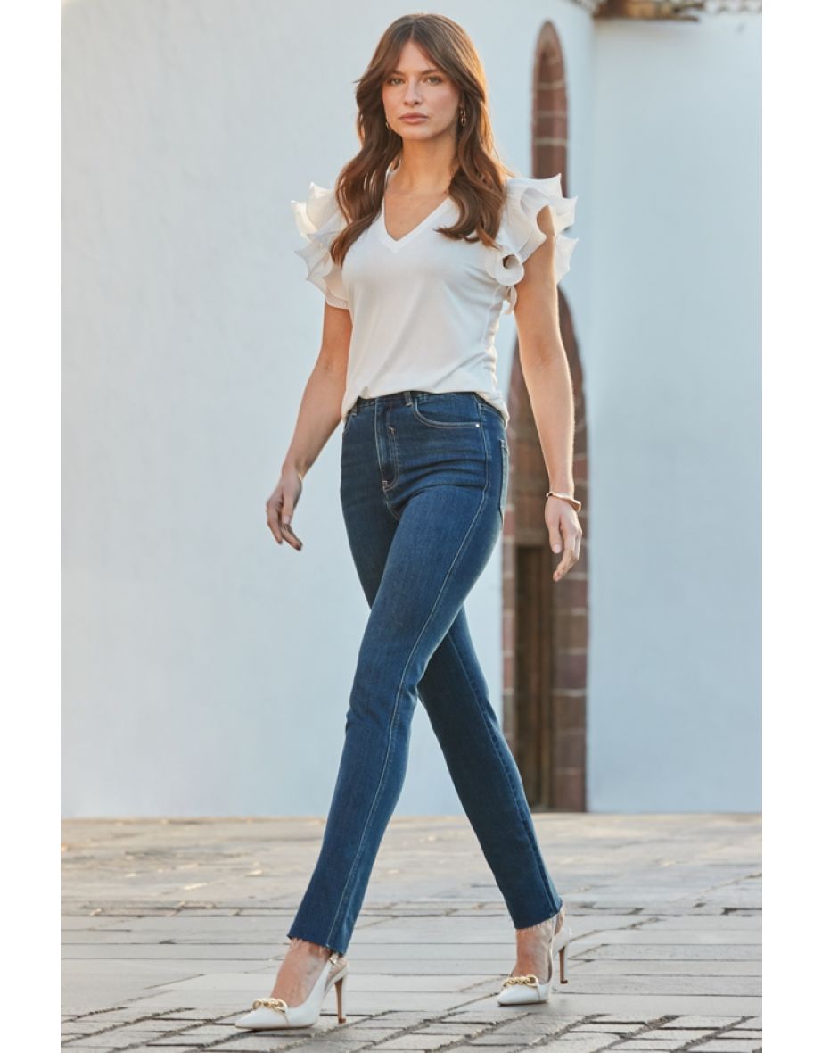 Ivory Frill Sleeve Jersey T-Shirt - 4