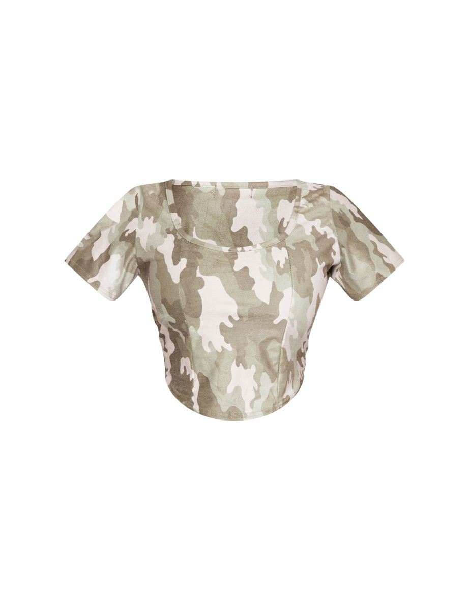 Petite Green Camo Print Crop Top - 4