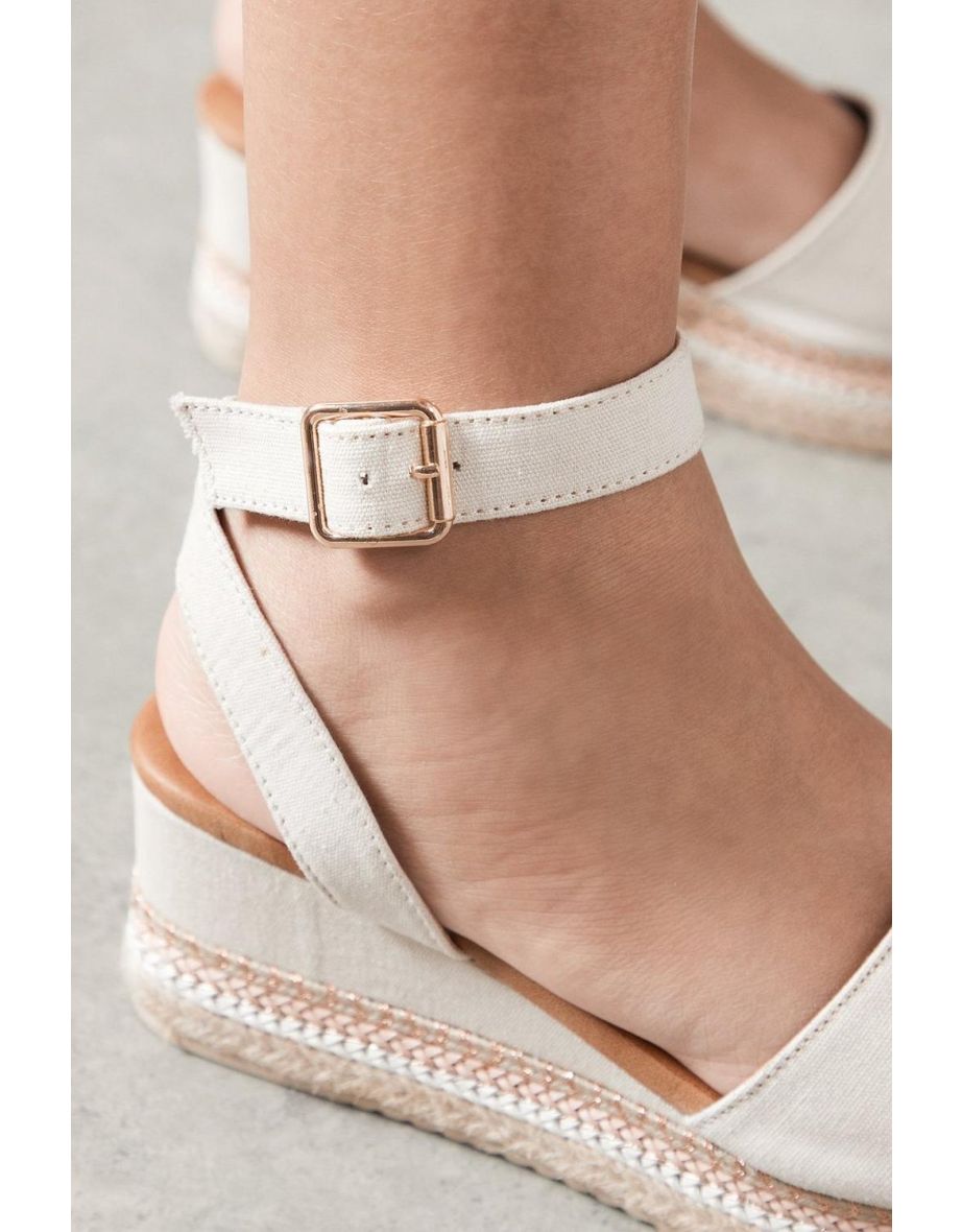 Good For The Sole: Wide Fit Katherine Faux Suede Embellished  Medium Wedge Sandals - 3
