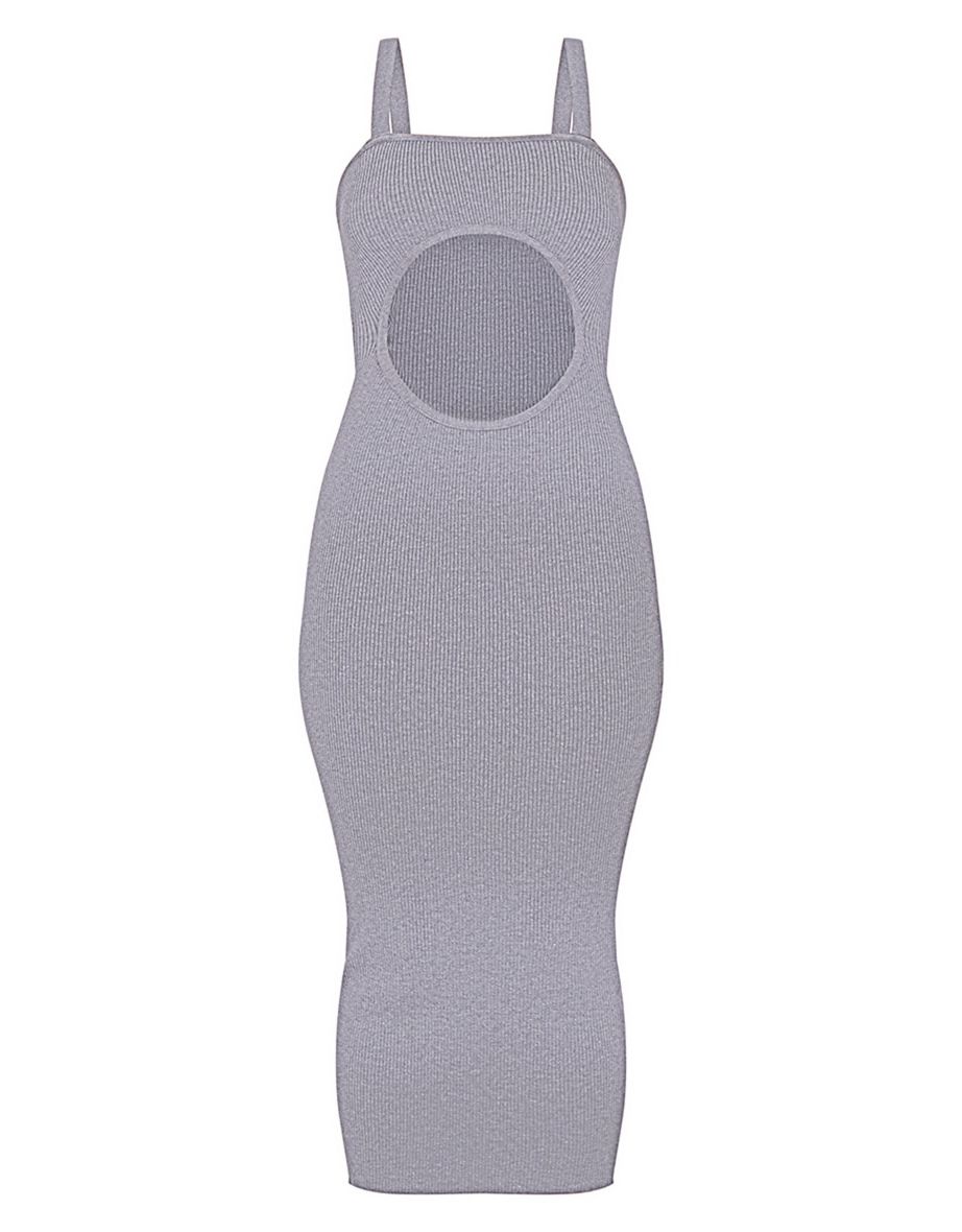 Charcoal Grey Front Cut Out Soft Rib Maxi Dress - 4