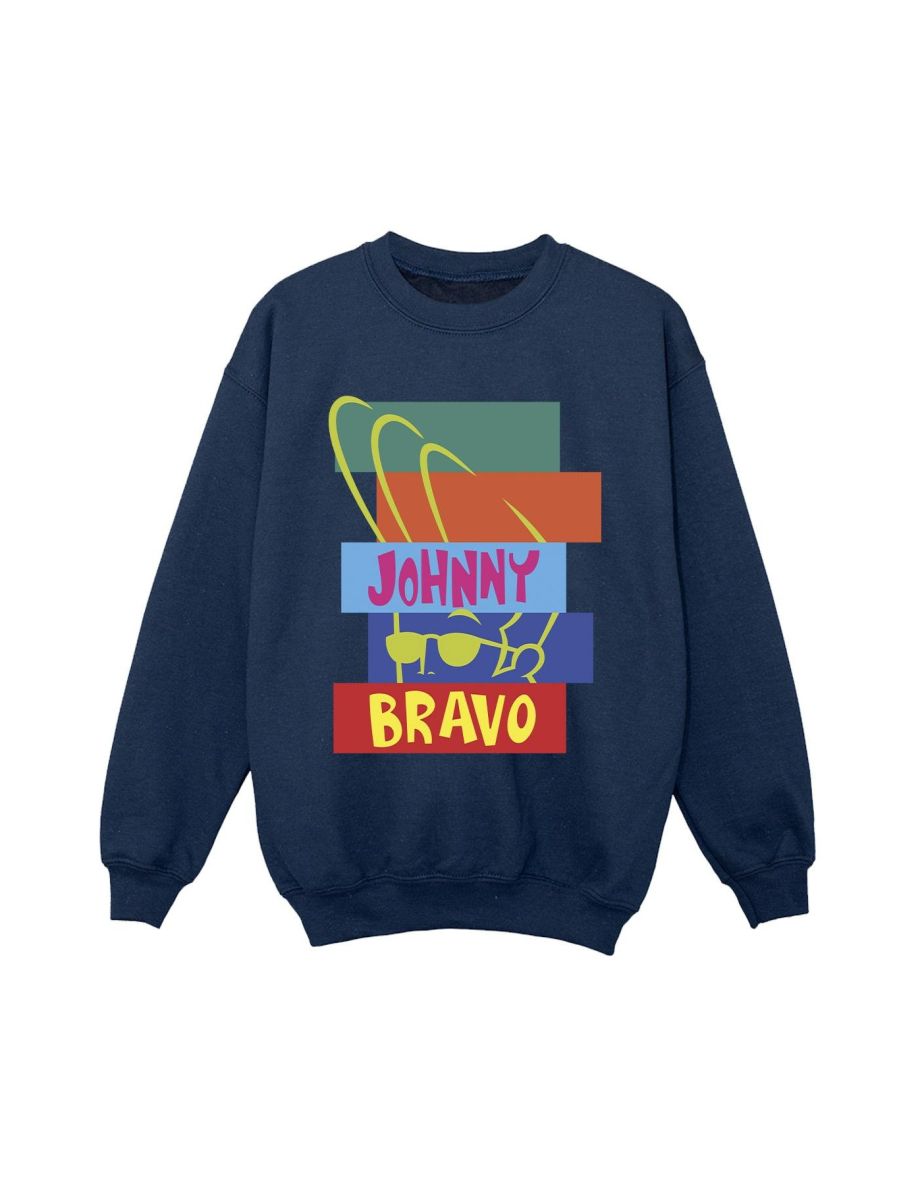 Johnny Bravo Boys Rectangle Pop Art Sweatshirt - Navy Blue