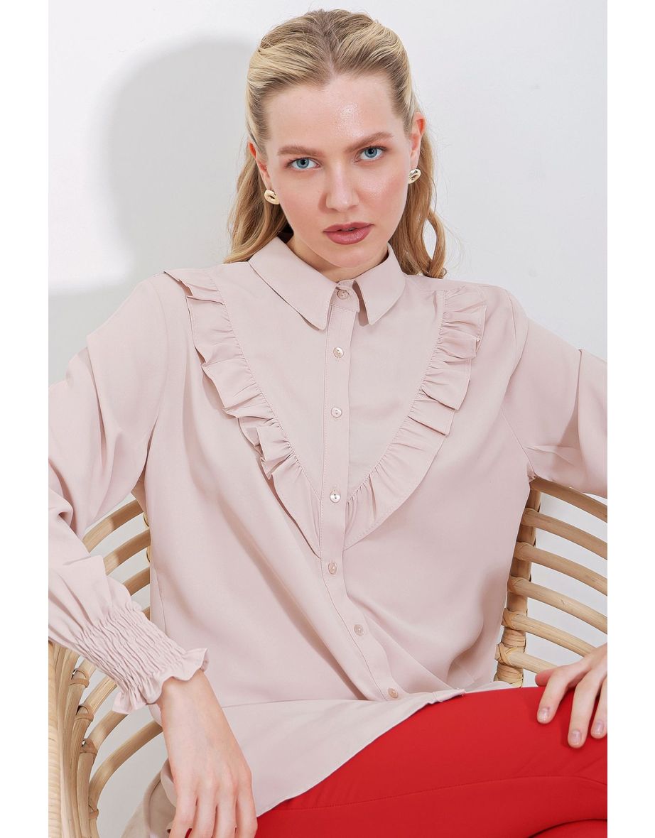 Bigdart Beige Ruffled Shirt