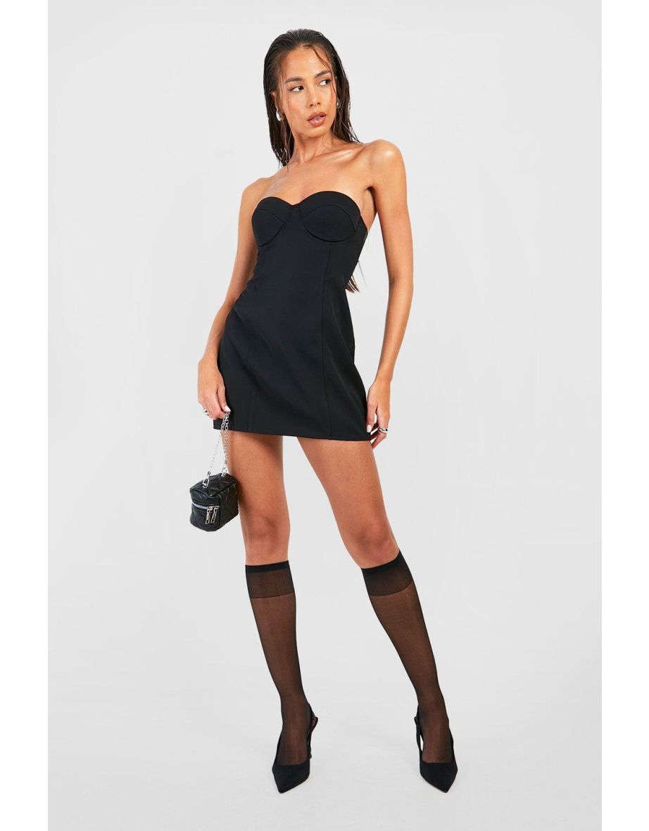 Woven Sweetheart Tailored Bandeau Mini Dress - black