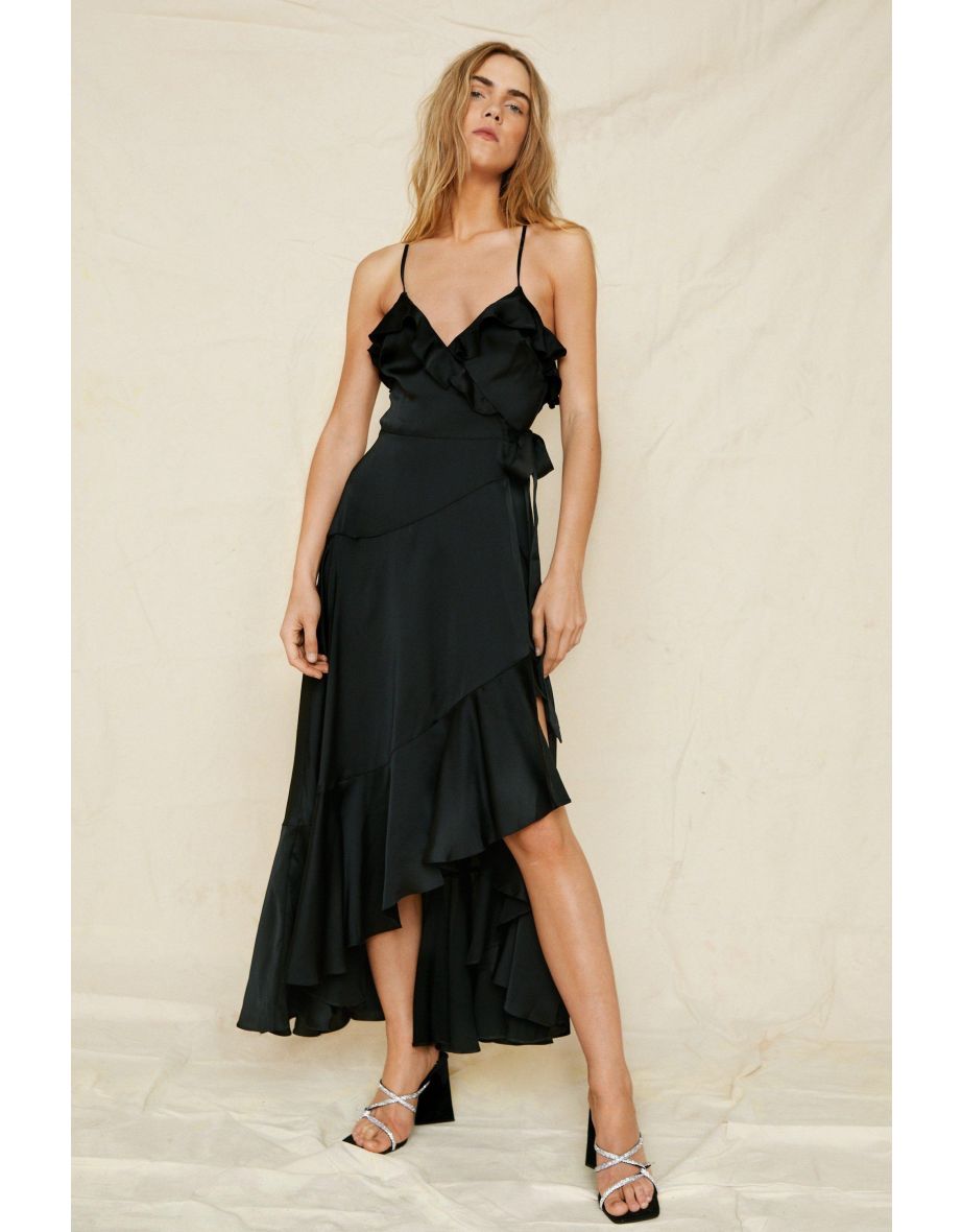 Shop Satin Ruffle Wrap Maxi Dress Online in Bahrain VogaCloset