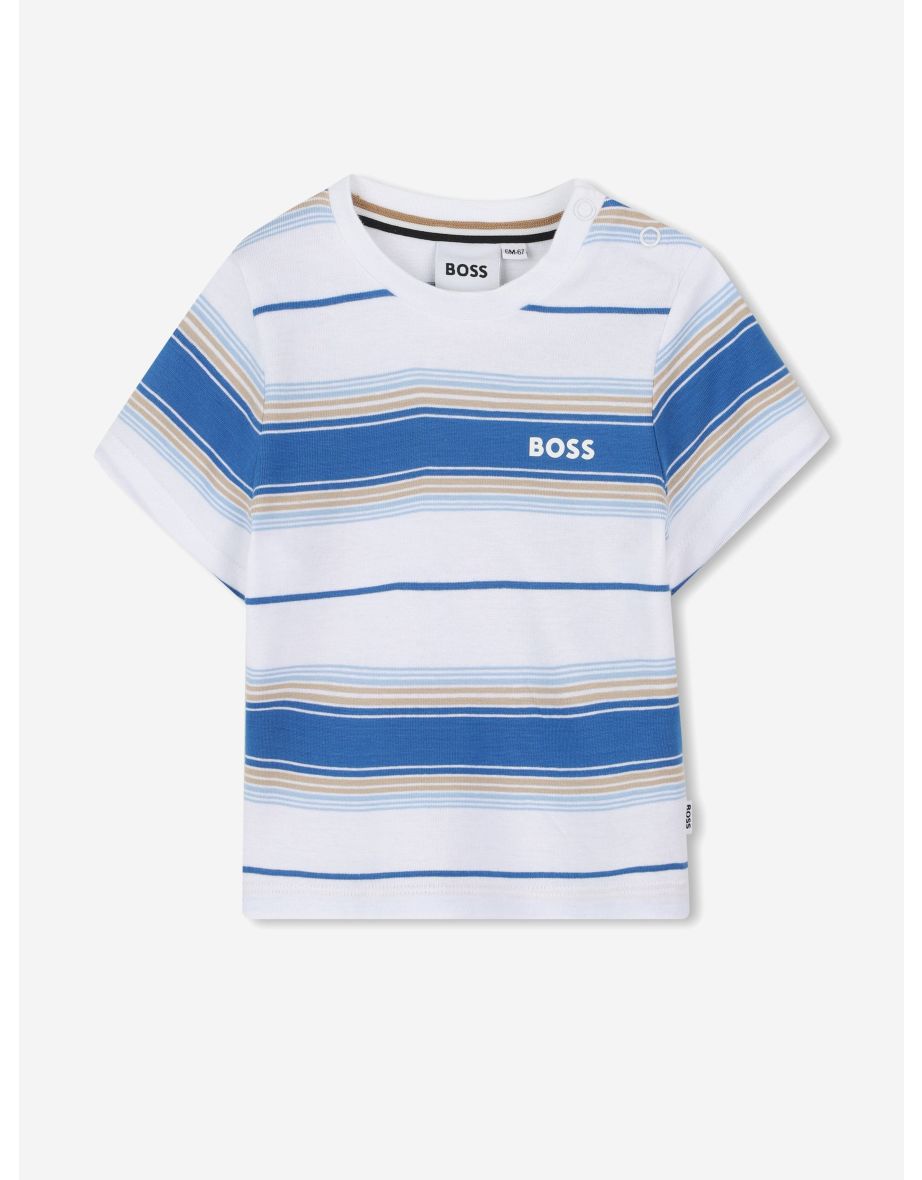 BOSS Baby Boys Striped Logo T-Shirt in Blue
