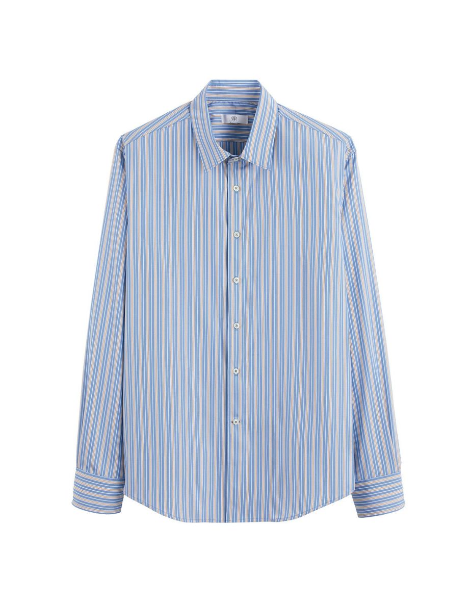 Striped Cotton Slim Shirt with French Collar - 4