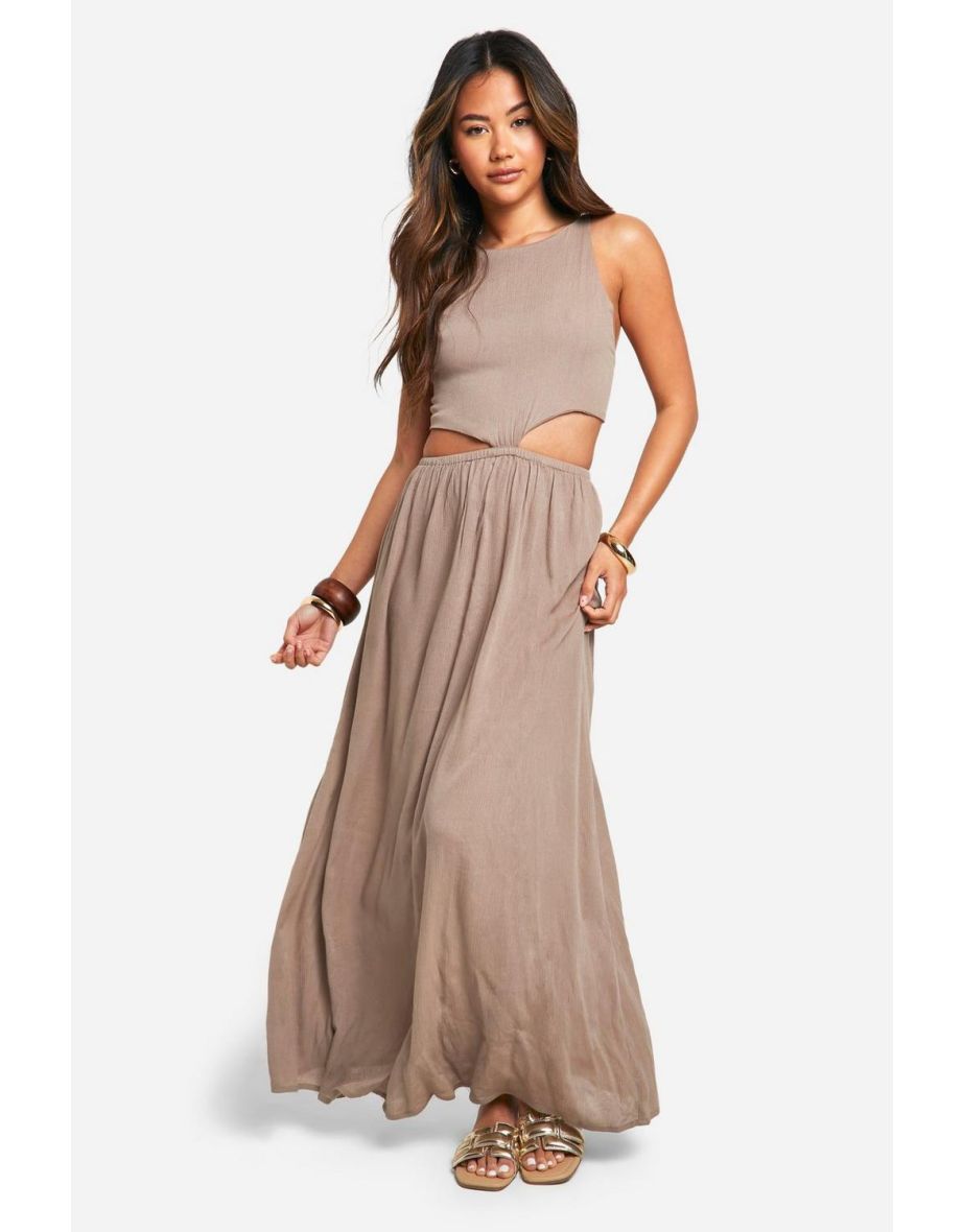 Cheesecloth Cut Out Maxi Dress - mushroom