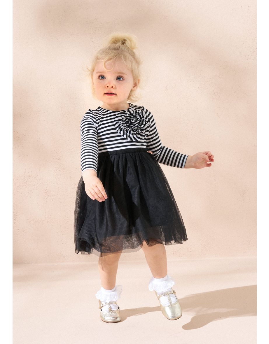 Carrie Black Stripe Corsage Dress