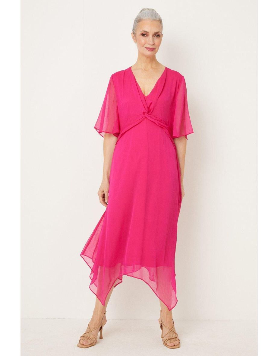 Pink Twist Front Hanky Hem Dress
