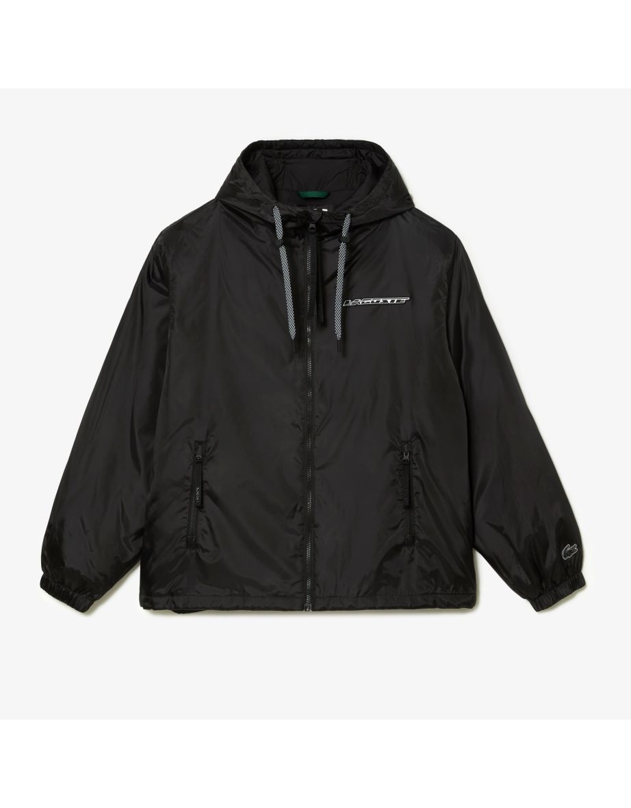 Men's Lacoste Cropped Quilted Hooded Jacket in Black