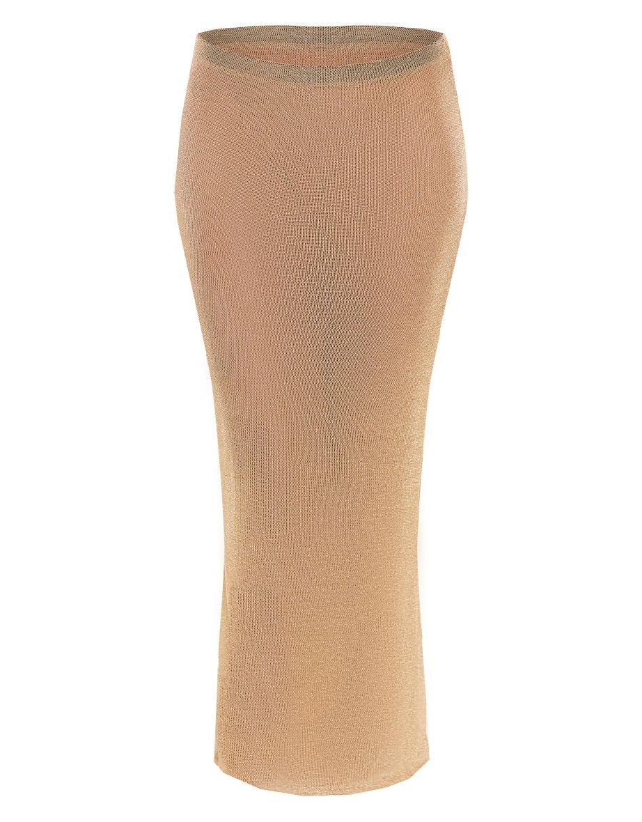 Gold Sheer Textured Metallic Low Rise Midaxi Skirt - 3