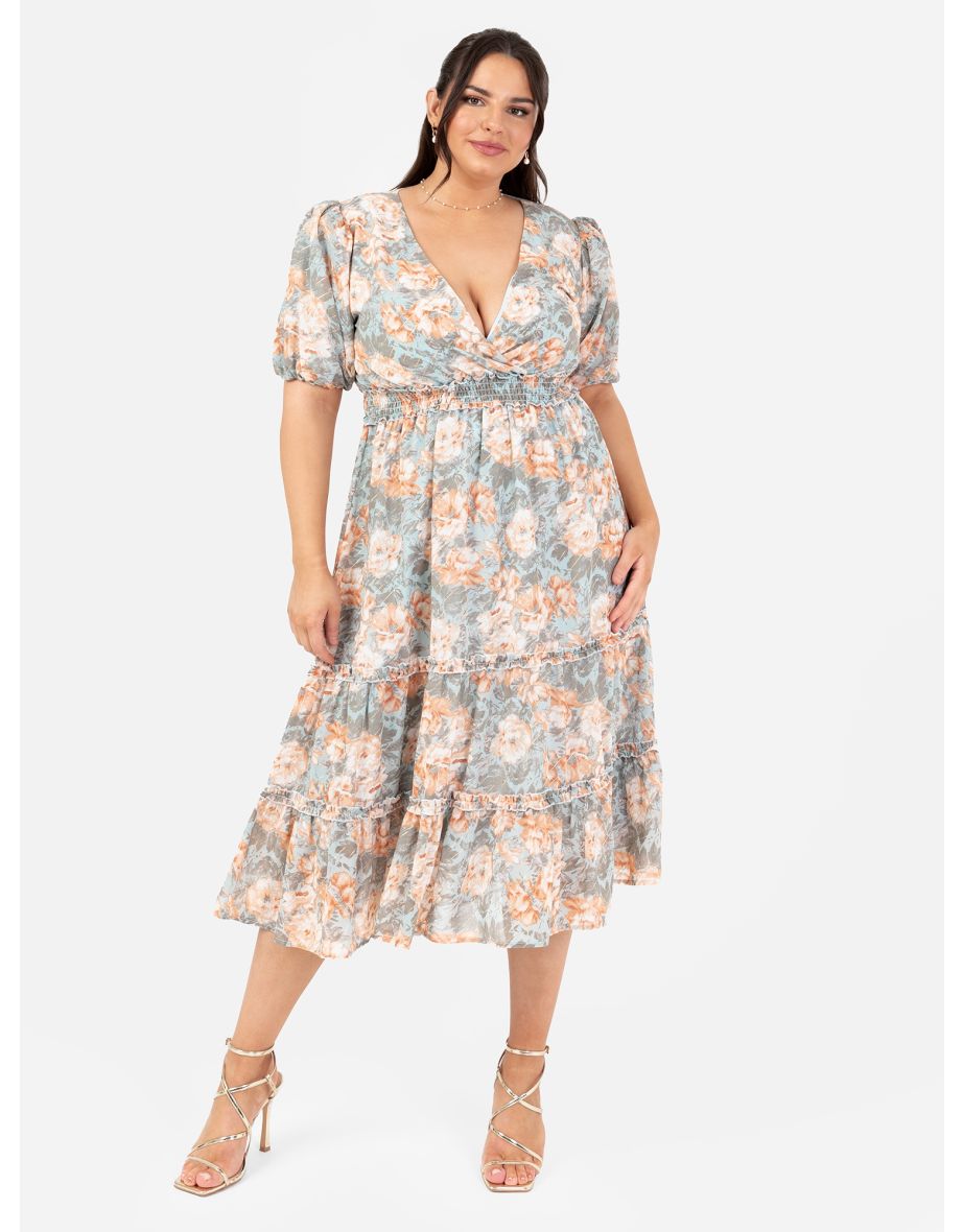 Lovedrobe Floral & Gold Accent Midi Dress