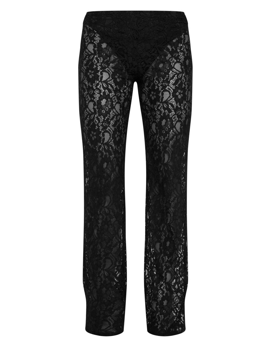 Intense Black Sheer Lace High Waisted Flared Trousers - 3