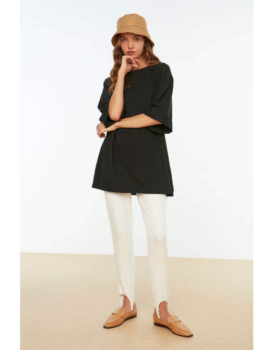 Black Double Sleeve Wide Cut Asymmetrical Boyfriend Knitted T-Shirt - 6