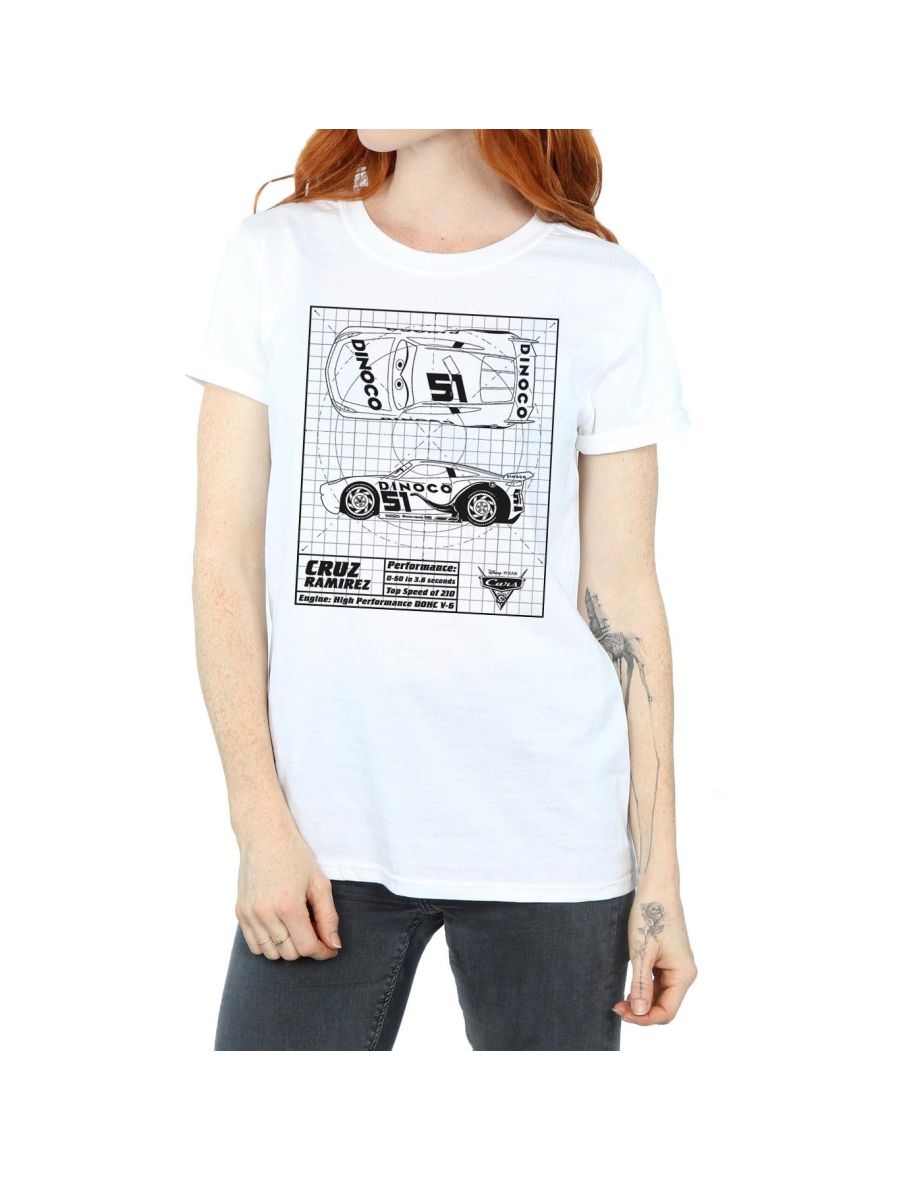Disney Womens/Ladies Cars Cruz Ramirez Blueprint Cotton Boyfriend T-Shirt - 3