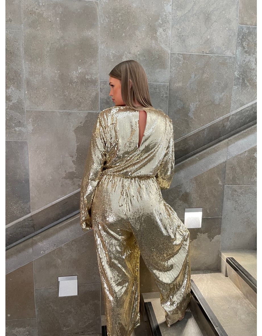 Glamorous Curve Gold Sequin Jumpsuit - 2