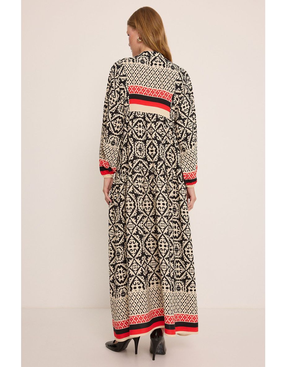 Women's Black Beige Viscose Hijab Dress - 3