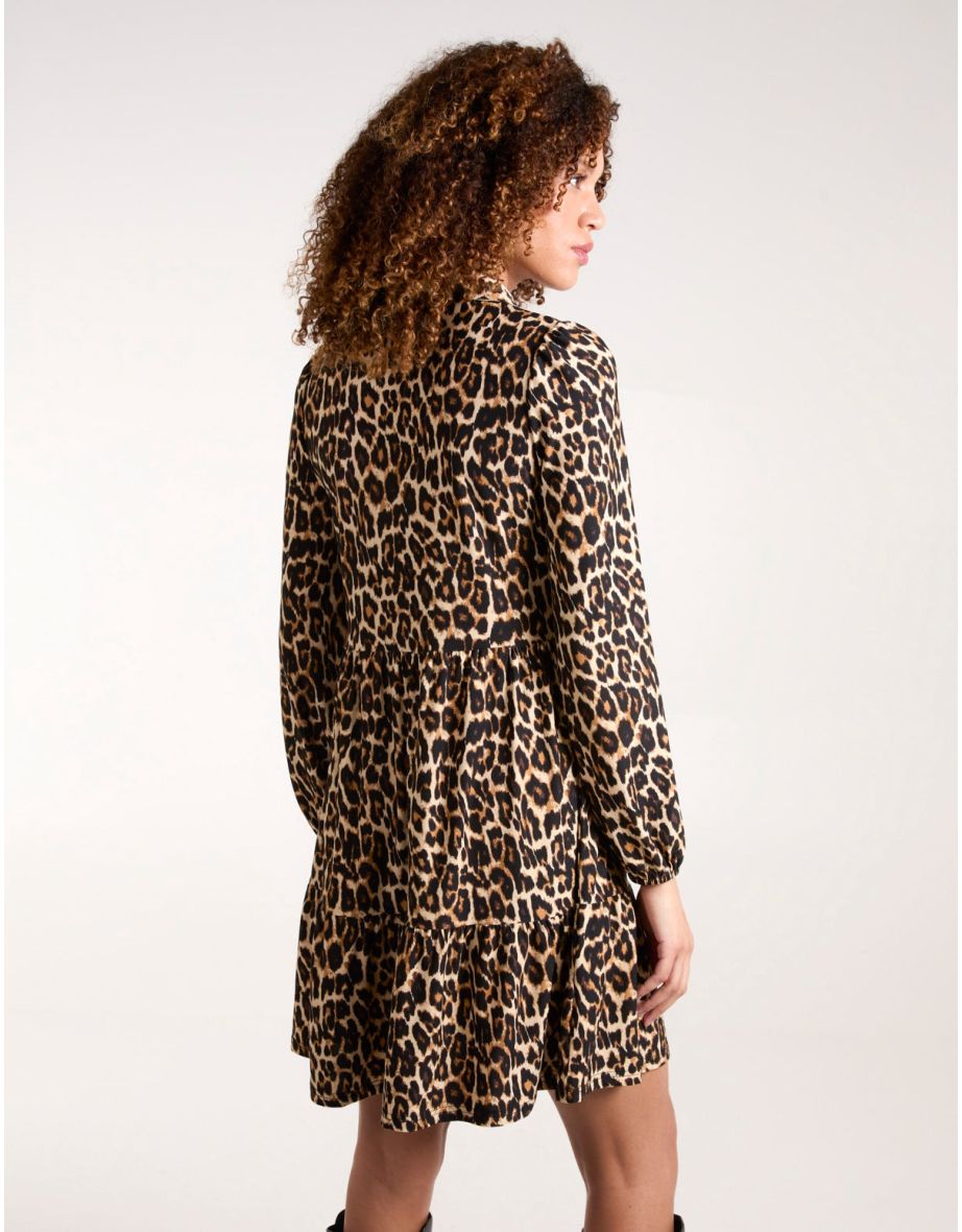 Leopard Print Button Front Smock Dress - 3