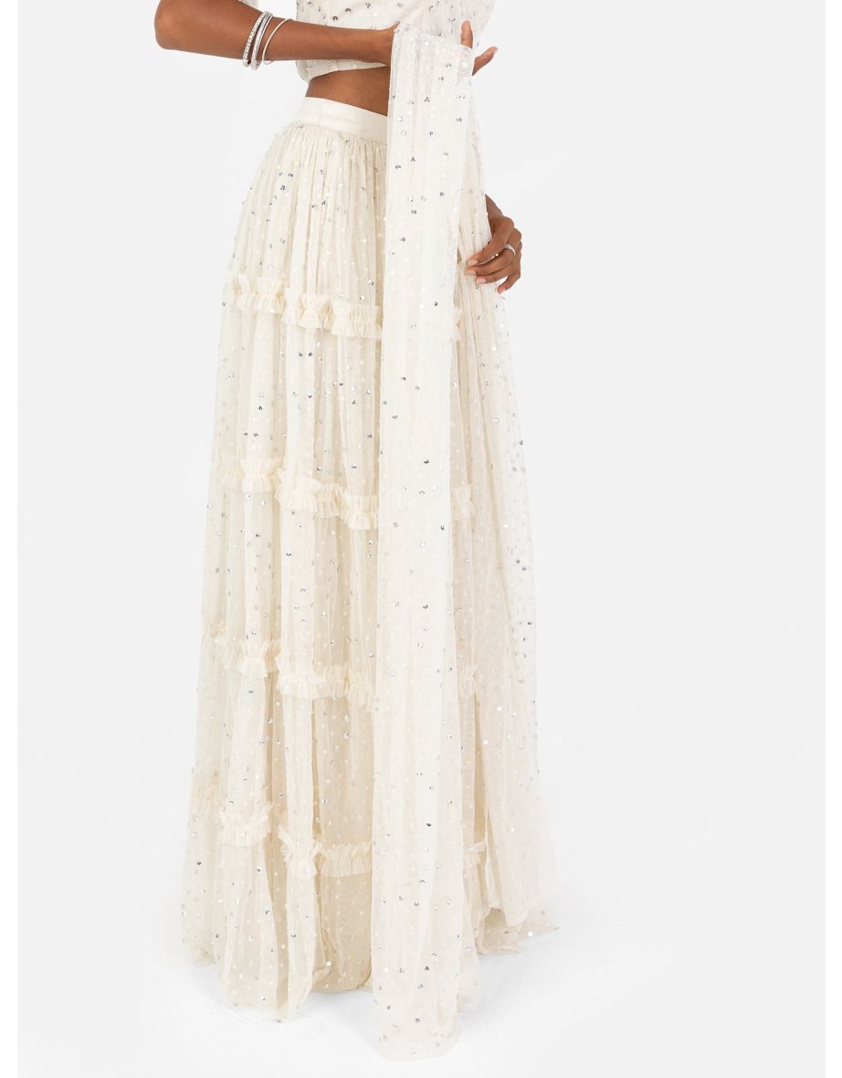 Maya Ecru Embellished Lehenga Maxi Skirt - 4