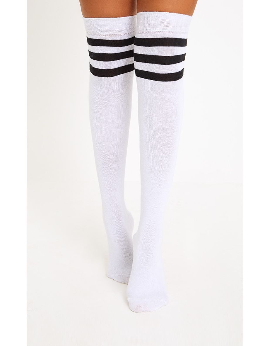 White Stripe Over Knee Sock