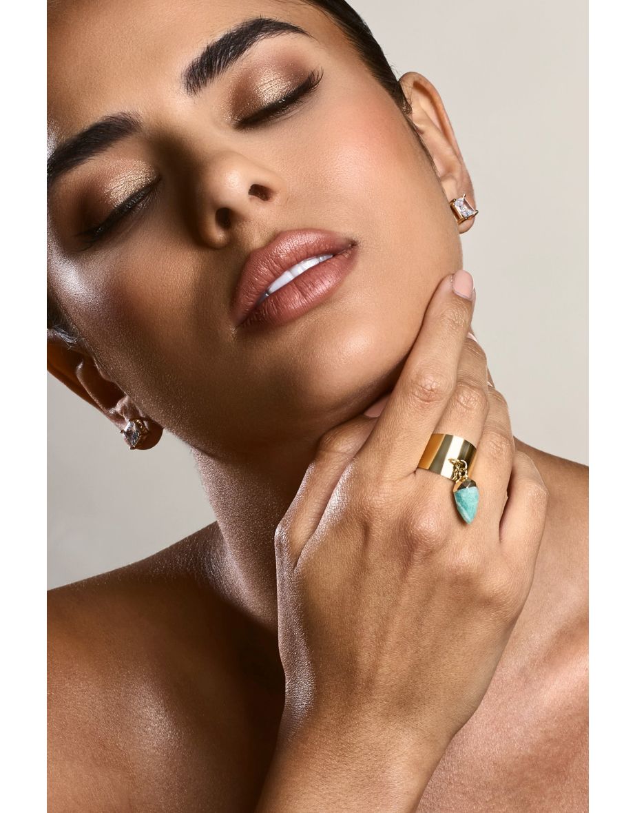 Daya | Gold Adjustable Ring With Sage Crystal - 3