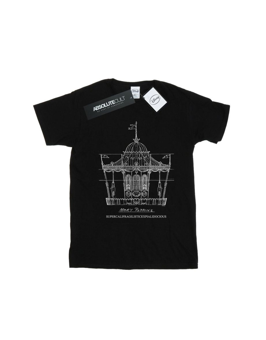 Disney Mens Mary Poppins Carousel Sketch T-Shirt - Black - 1
