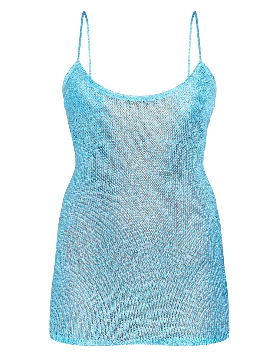 Petite Turquoise Strappy Sequin Knitted Mini Dress - 3