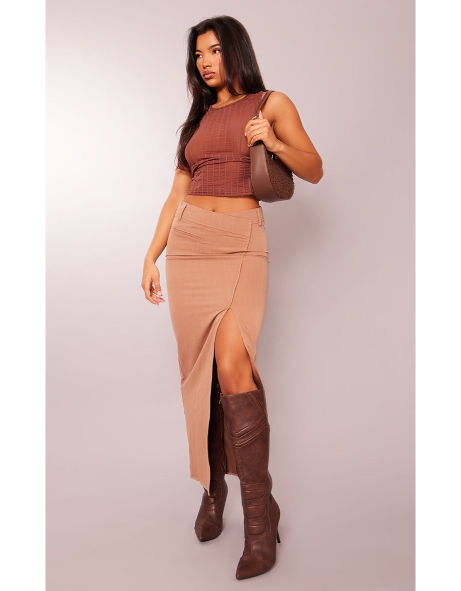 Mocha Woven Tailored Asymmetric Maxi Skirt