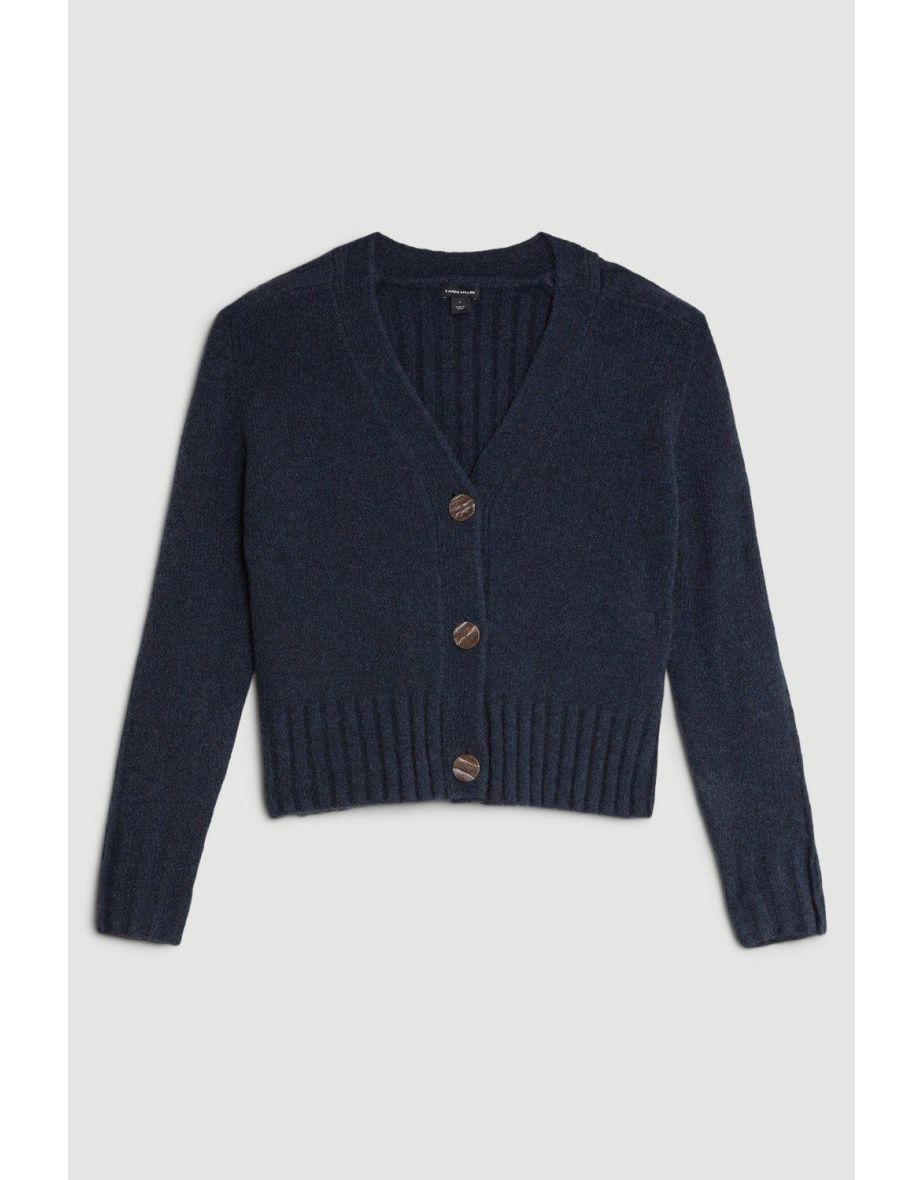 Wool Blend Knit Boxy Cardigan - 3
