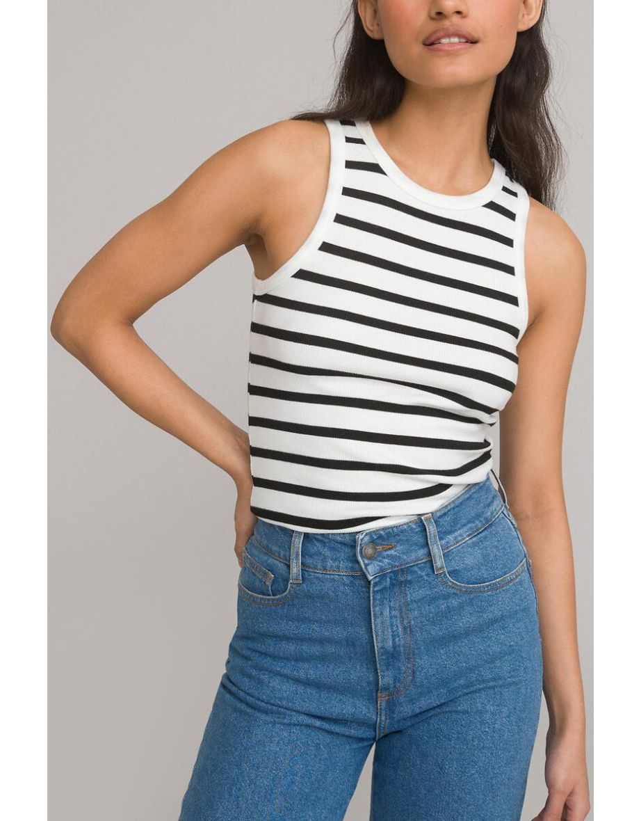 Breton Striped Vest Top with Cutaway Shoulders