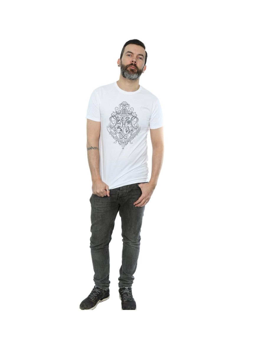 Harry Potter Mens Hogwarts Draco Dormiens Crest T-Shirt - White - 3