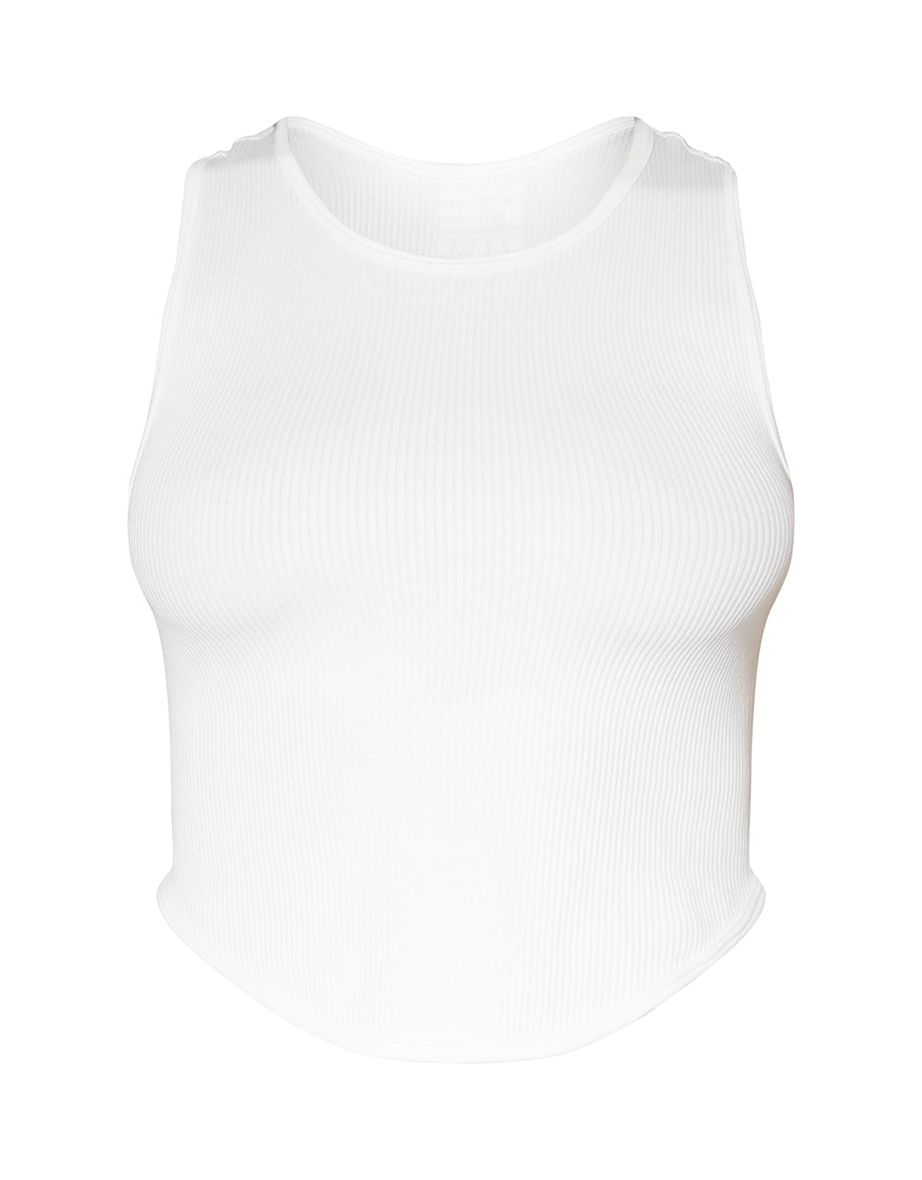 White Structured Contour Dip Hem Crop Top - 4