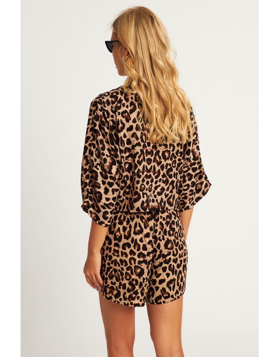 Women's Camel-Black Leopard Shorts Set - 7