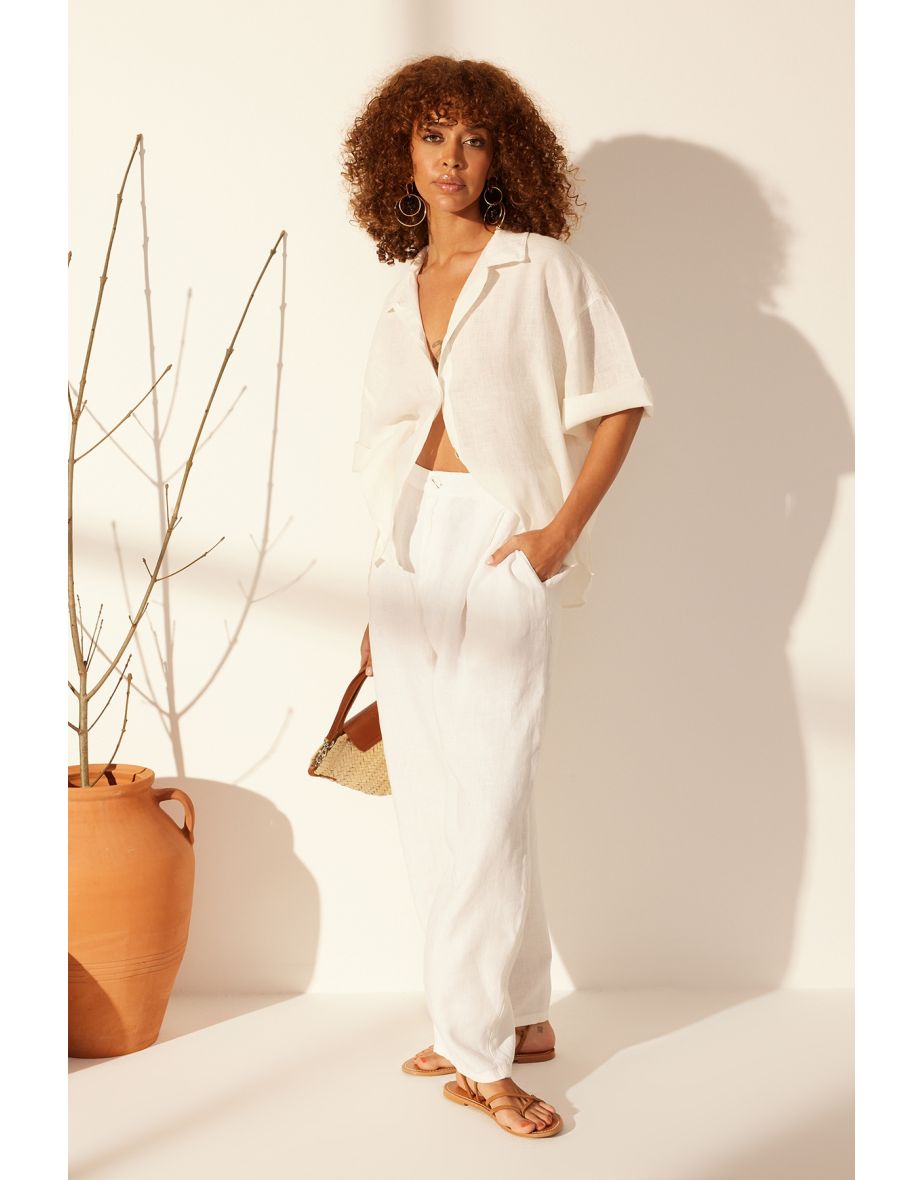 White Pileil High Waist Balloon Jeans