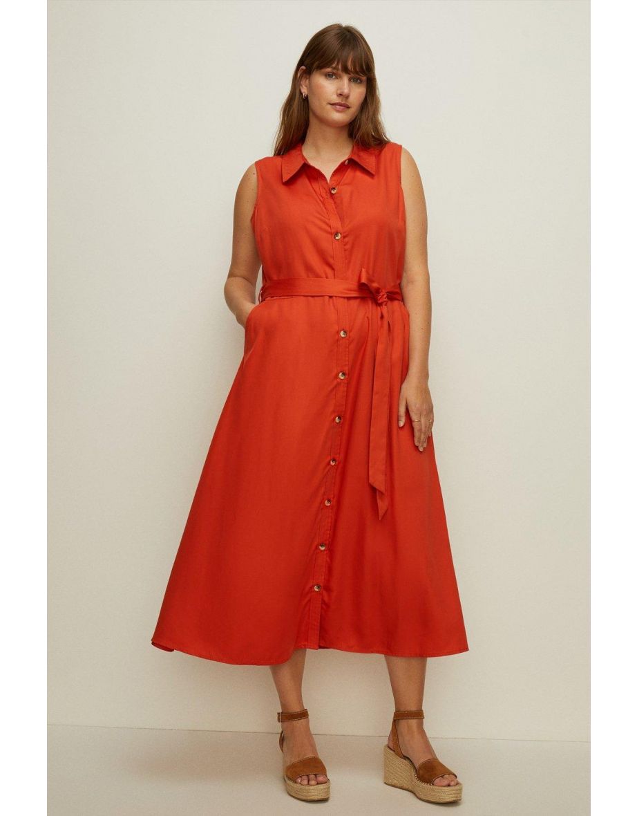 Plus Size Sleeveless Midi Shirt Dress