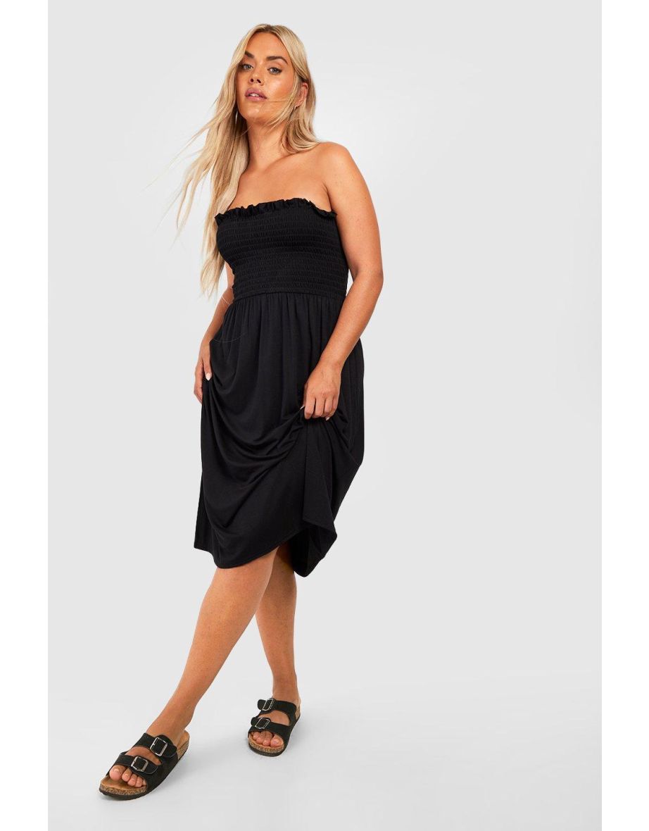 Plus Shirred Bandeau Midi Dress - black